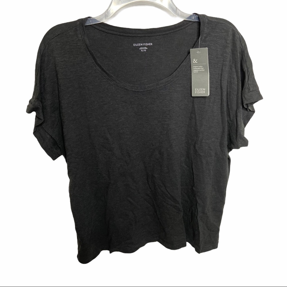 NWT Eileen Fisher Scoop Neck Crop Tee Graphite
